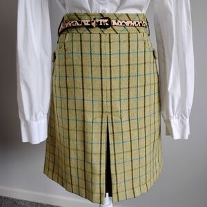 Ann Taylor LOFT Petite Wool Blend Tweed Knee Length Skirt Green Plaid Size 8P